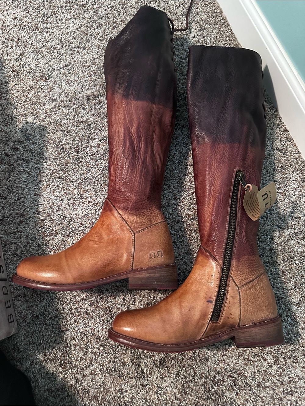 BED|STU Two-Tone Brown and Dark Brown Over-the-Knee Leather Boots